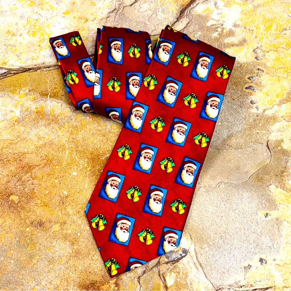 Festive 100% Silk Santa Claus Red Tie – Unisex Holiday Novelty Christmas Accesso